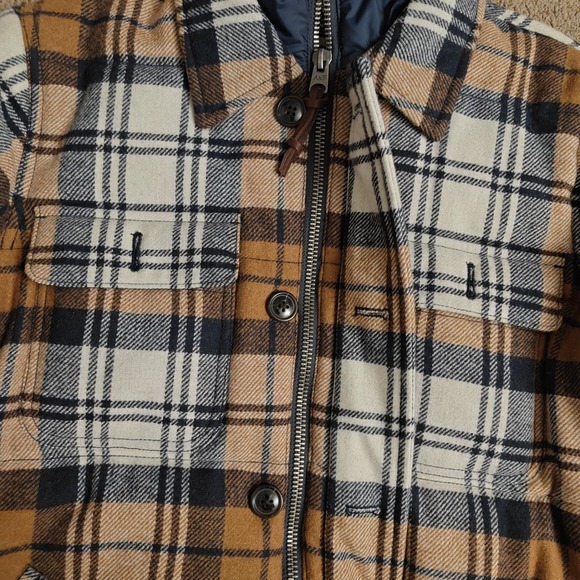 Abercrombie Jacket Mens Medium Brown Plaid Full Zip Outdoors Wool Puffer Coat - Picture 8 of 15